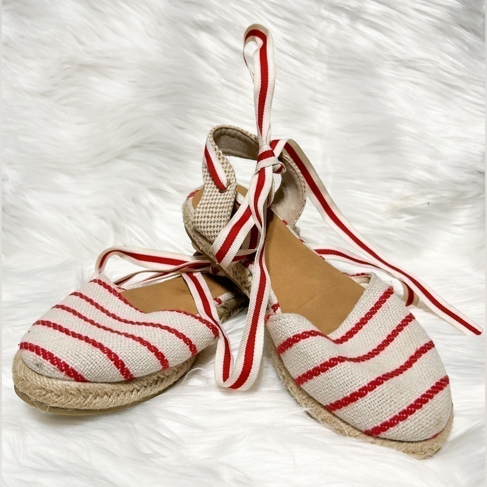 BAMBOO Tie Up Espadrilles Flats Red Bottom Adjustable Straps Women’s Size 6
